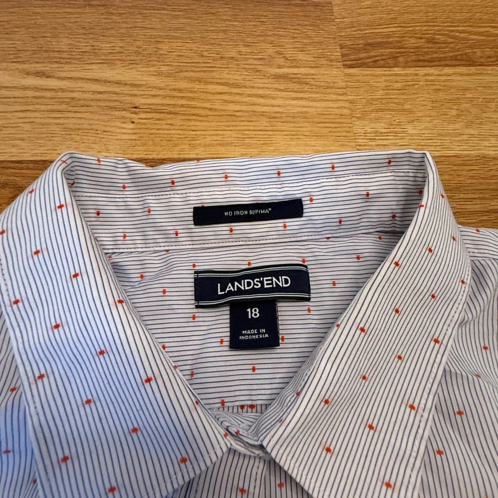 Lands' End Men's 18 Supima Cotton Dress Shirt Embroidered Dot Long Sleeve‎ - Picture 3 of 5